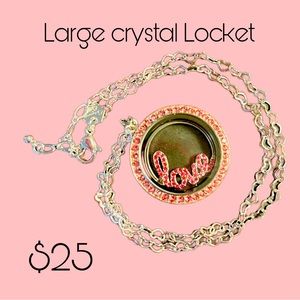 Locket with charm and chain. Silver plated and crystal. - New, never worn.